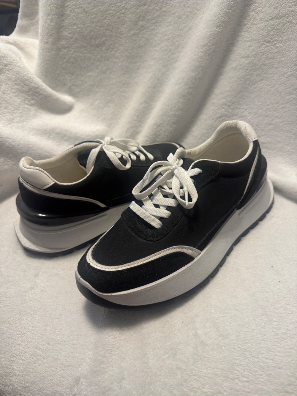 Qupid Black and White Platform Lace-Up Sneakers